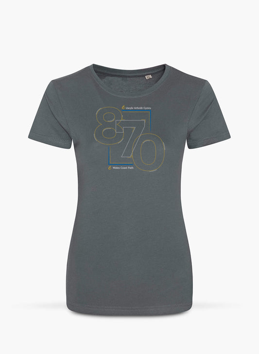 Wales Coast Path 870 design on charcoal women's fitted t-shirt