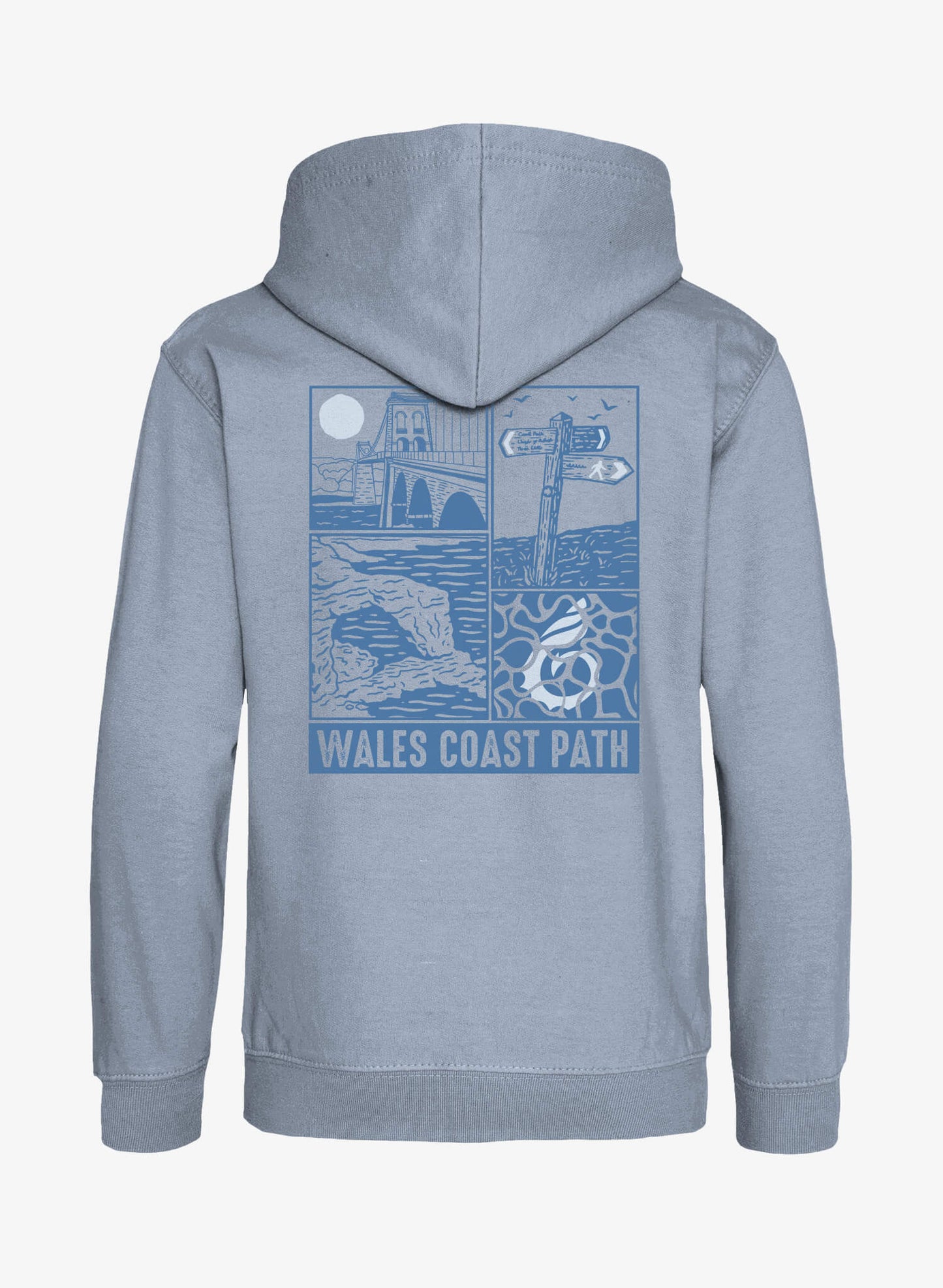 Coastal Scenes Hoodie - Dusky Blue - Back - Wales Coast Path