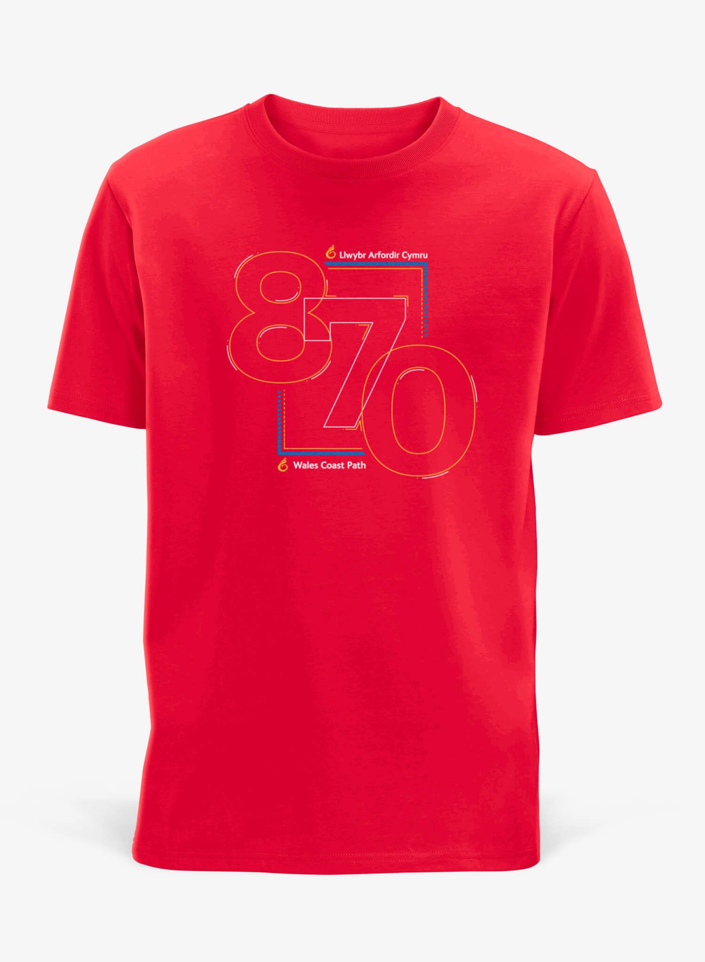 Wales Coast Path 870 design on red unisex t-shirt