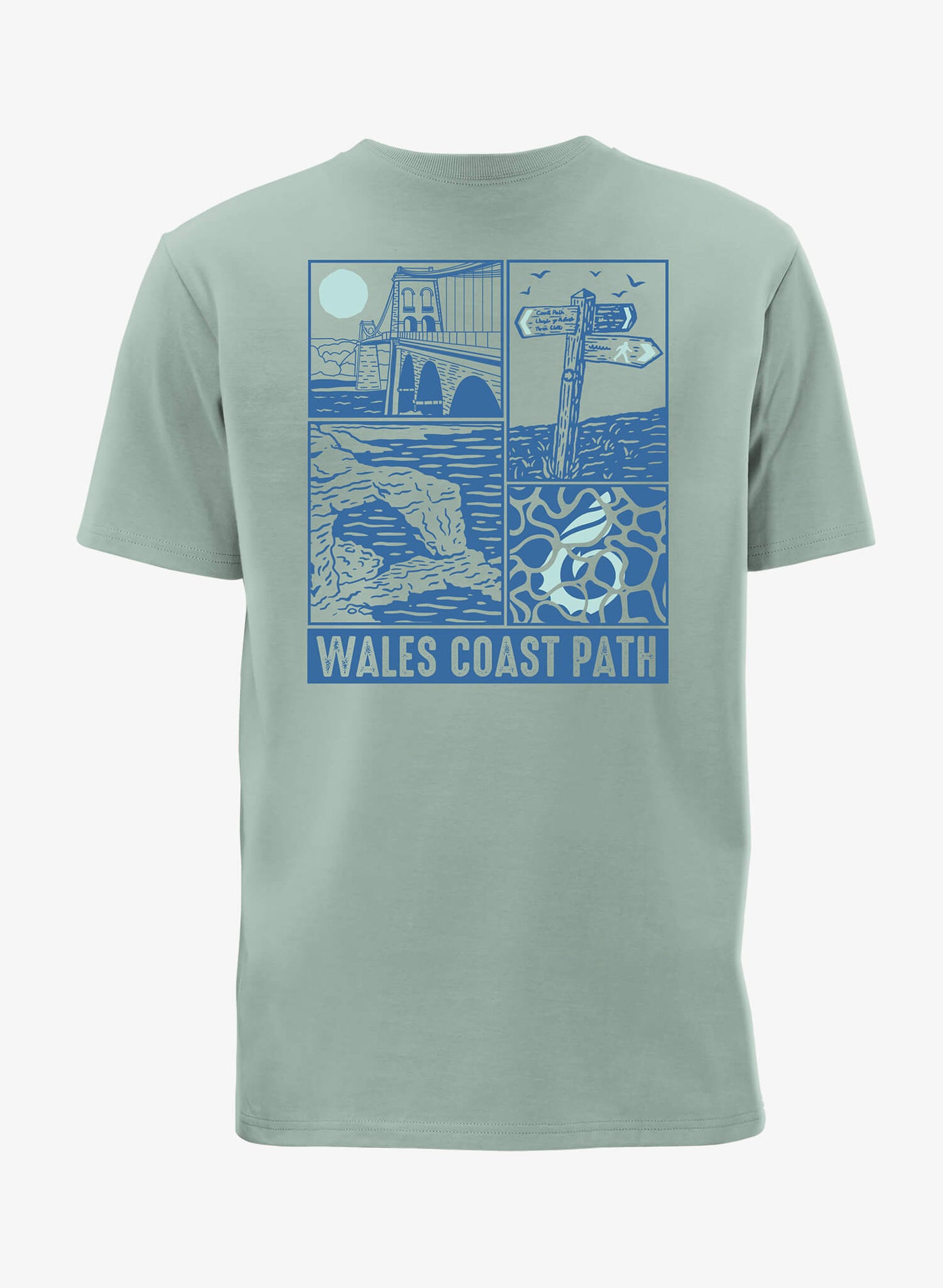 Coastal Scenes T-Shirt - Sage - Back - Wales Coast Path
