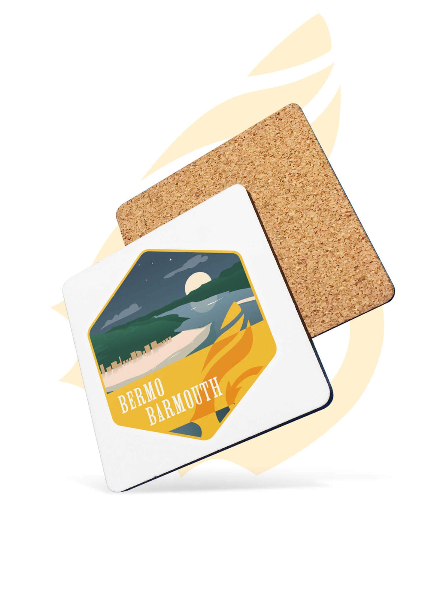 Wales Coast Path glossy hardwood coaster with cork back and Barmouth design