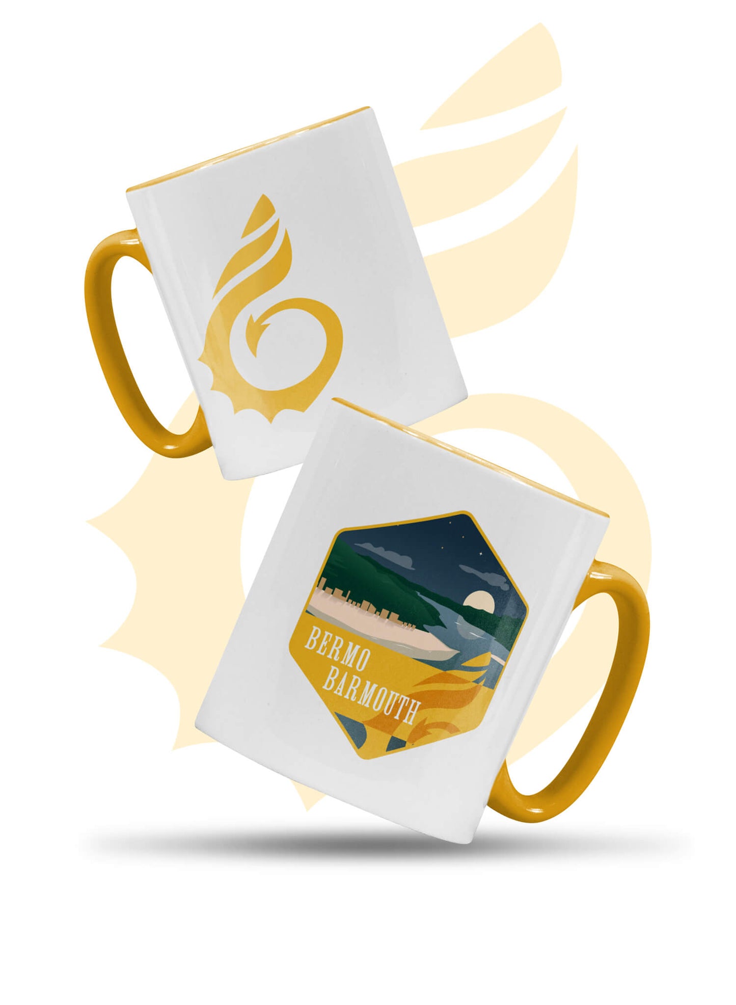 Wales Coast Path Barmouth mug, White with gold inner, rim and handle