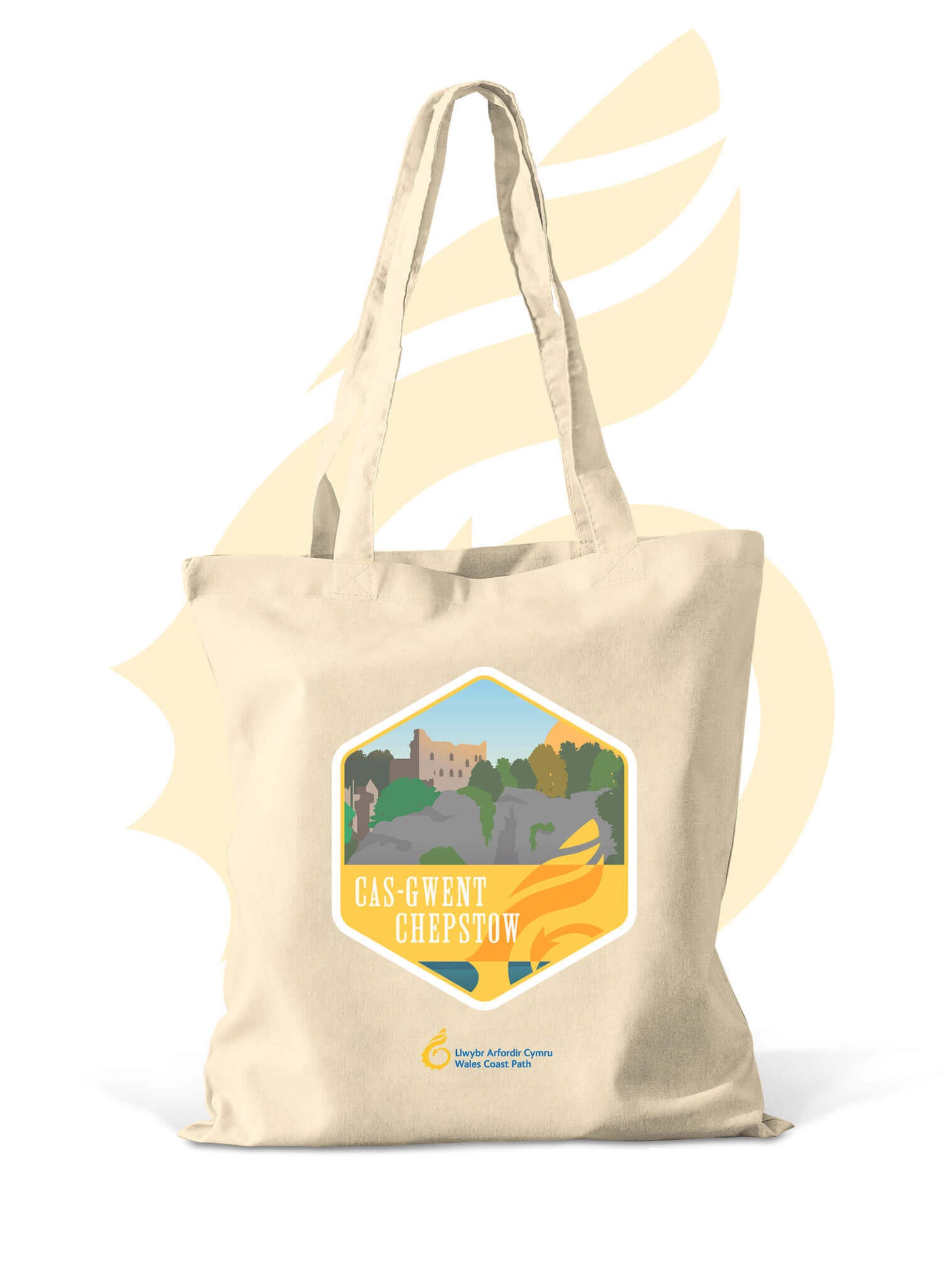 Natural cotton shopper bag with Wales Coast Path Chepstow design.