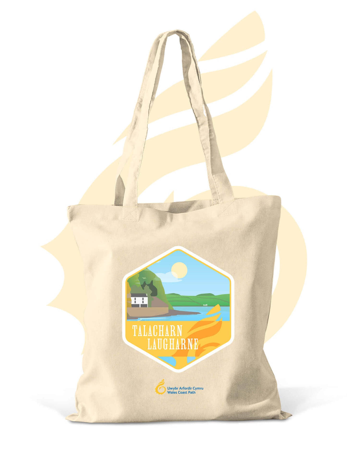 Wales Coast path natural cotton shopper bag with Laugharne design