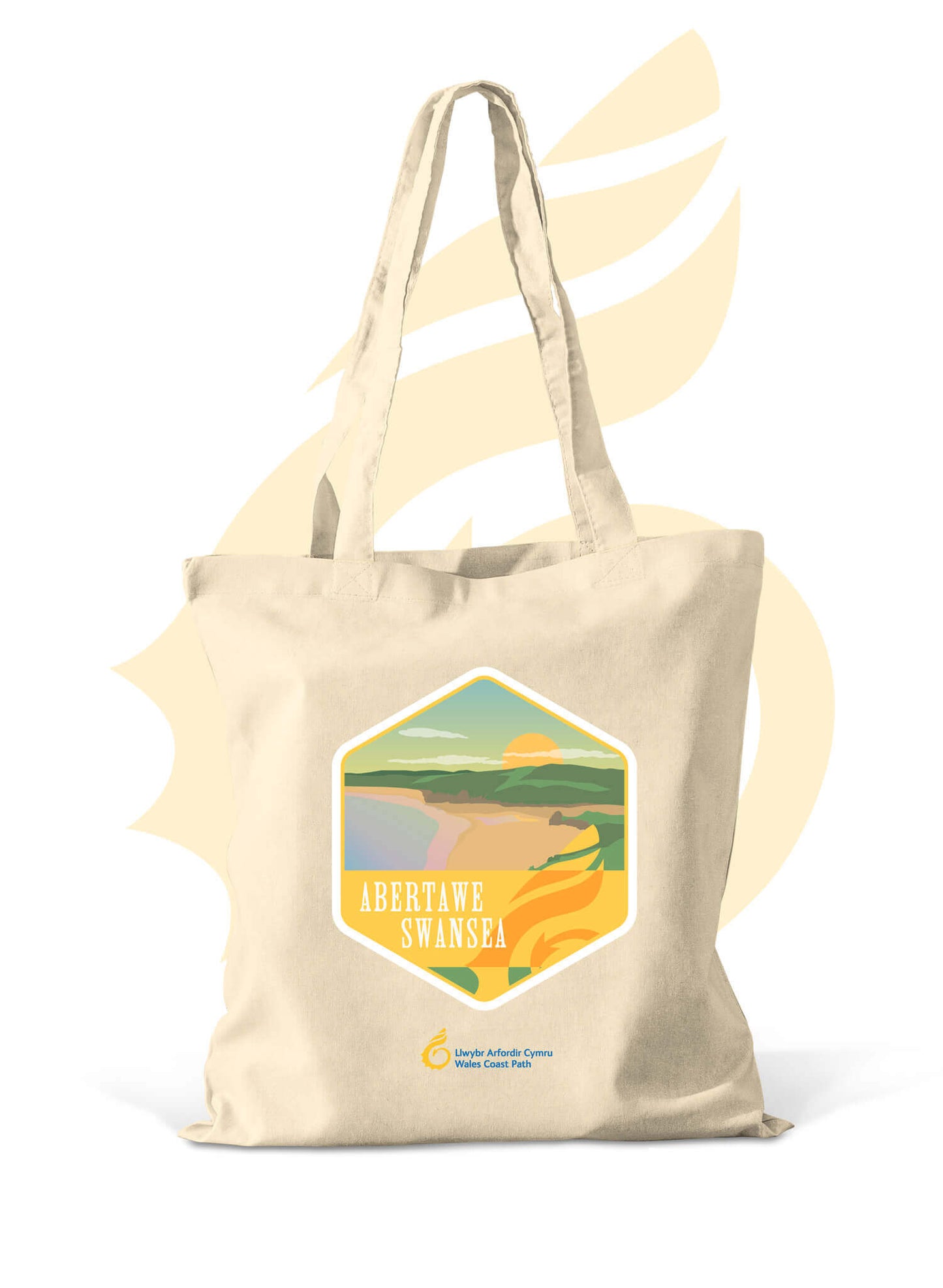 Wales Coast Path natural cotton shopper bag with Swansea design.