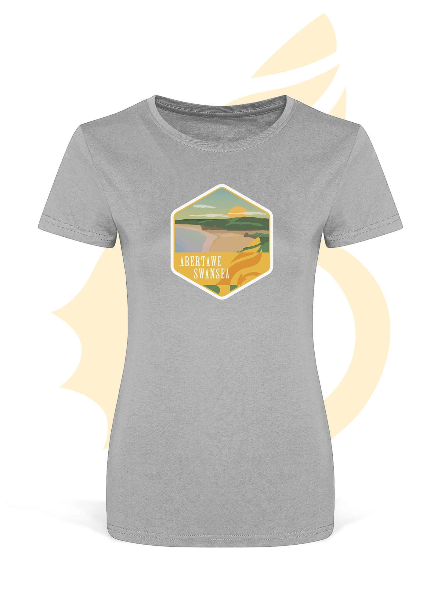 Wales Coast Path womens organic cotton fitted t-shirt with Swansea design.