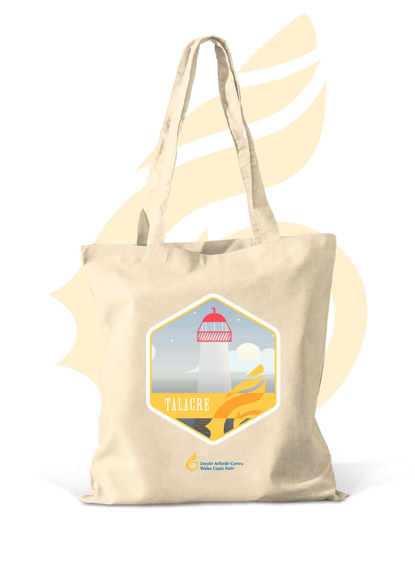 Wales Coast Path natural cotton shopper with Talacre design.