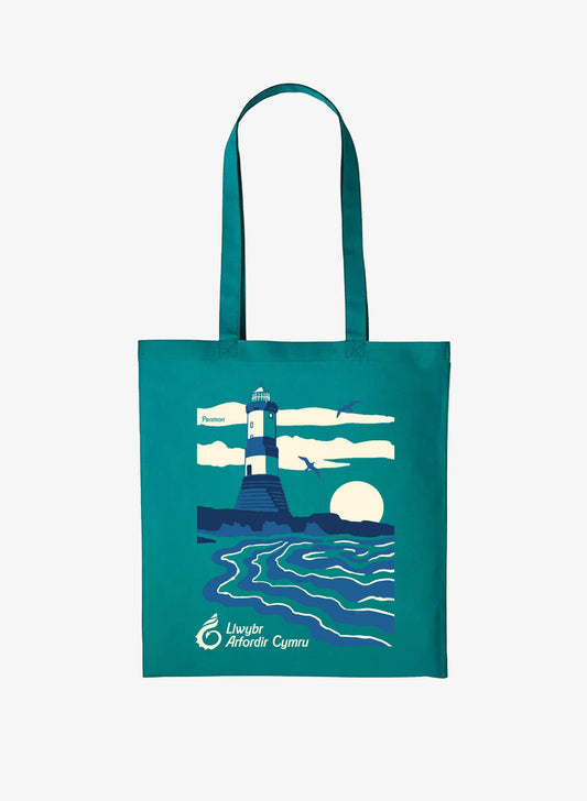 Lighthouse Cotton Shopper - Jade - Welsh - Wales Coast Path