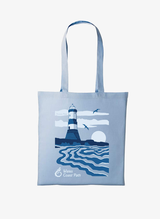 Lighthouse Cotton Shopper - Sky Blue - Wales Coast Path