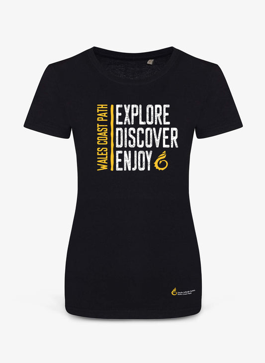 Wales Coast Path Black Explore Discover Enjoy women's fitted t-shirt