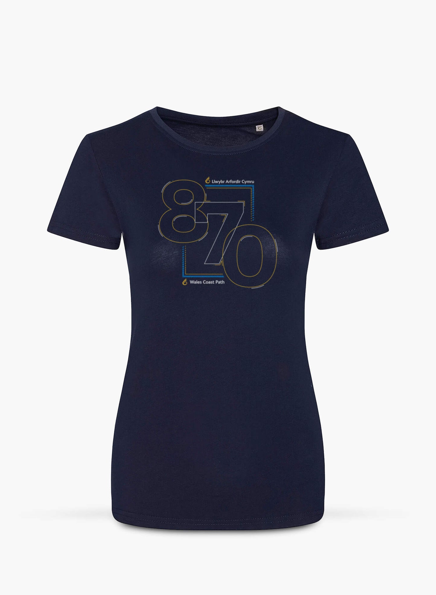 Wales Coast Path 870 design on navy women's fitted t-shirt