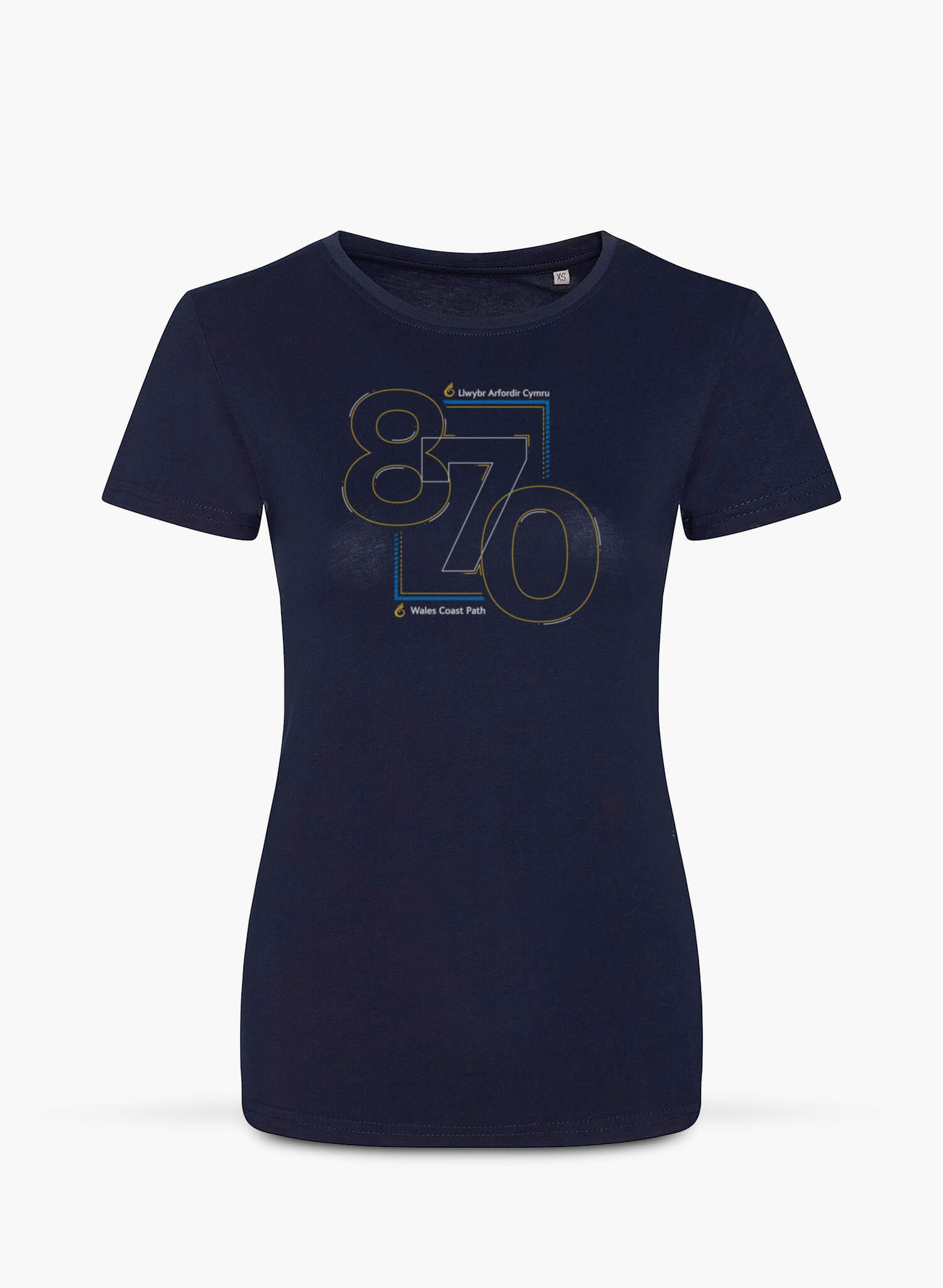 Wales Coast Path 870 design on navy women's fitted t-shirt