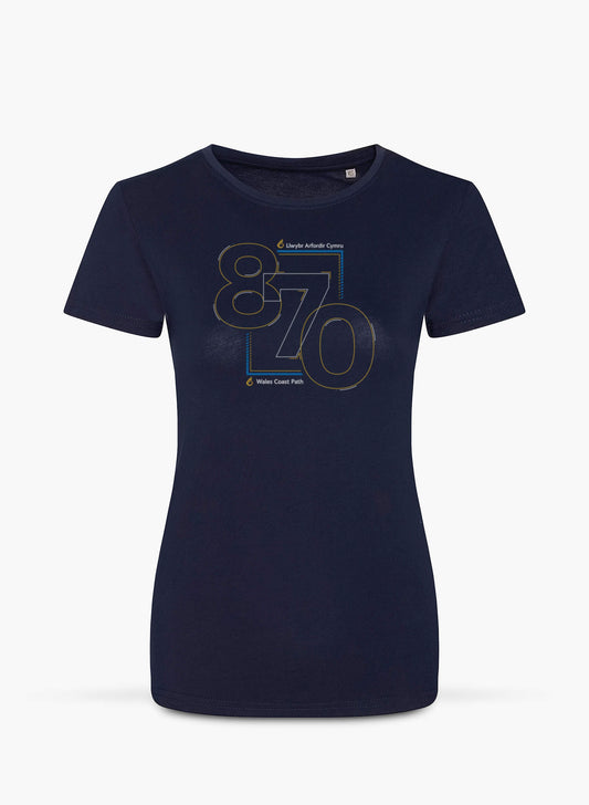 Wales Coast Path 870 design on navy women's fitted t-shirt