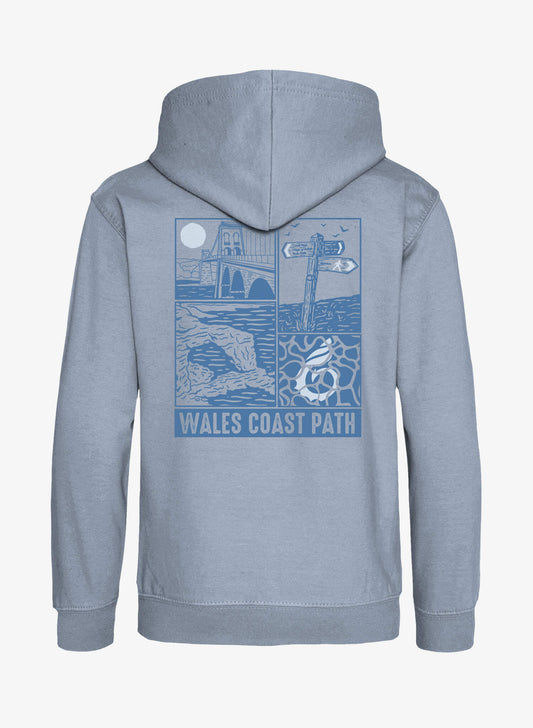 Coastal Scenes Hoodie - Dusky Blue - Back - Wales Coast Path