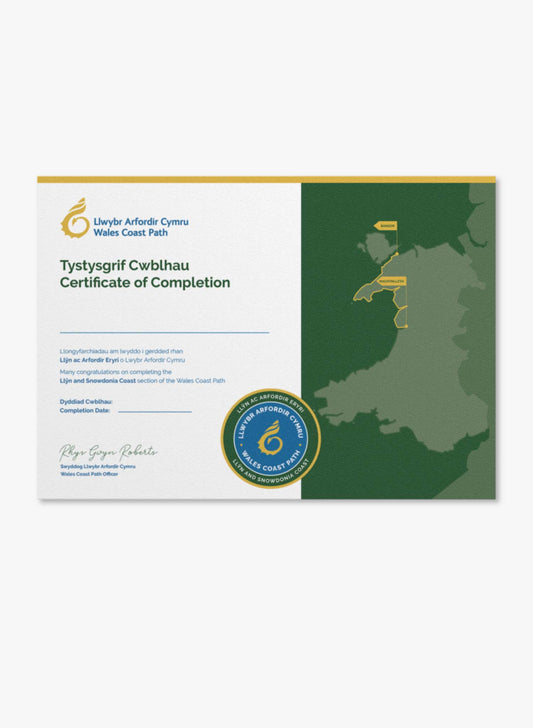 Wales Coast Path Llyn and Snowdonia Coast Completion Certificate