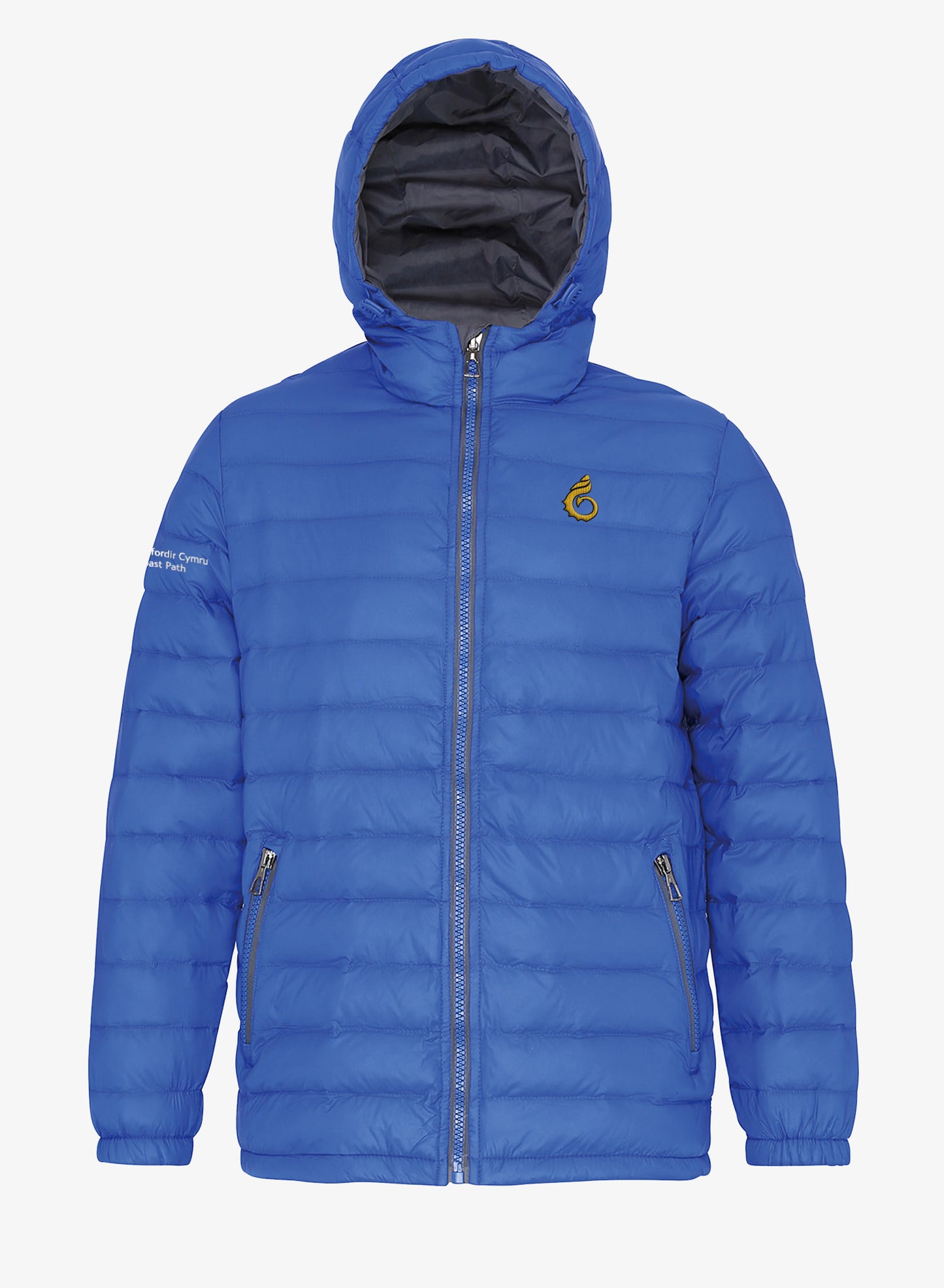 Padded jacket with hood. Royal Blue. Wales Coast Path.