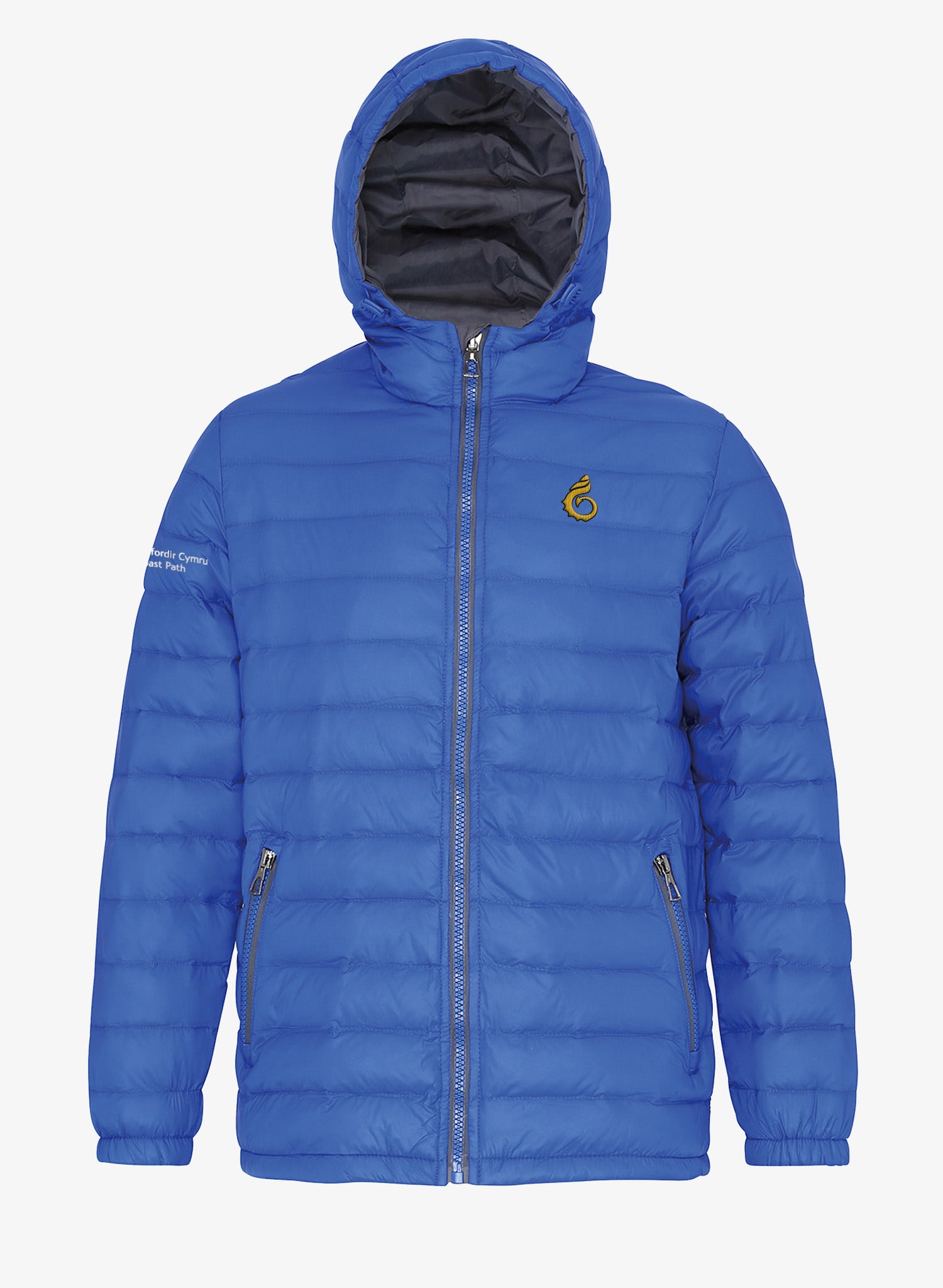 Padded jacket with hood. Royal Blue. Wales Coast Path.