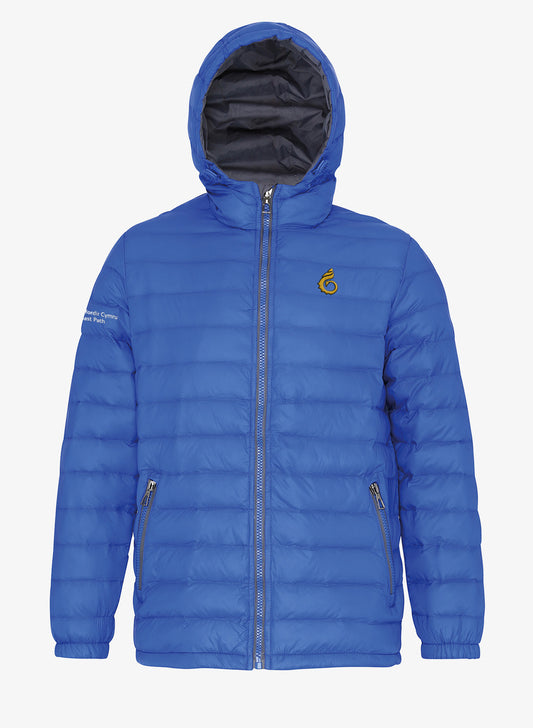 Padded jacket with hood. Royal Blue. Wales Coast Path.
