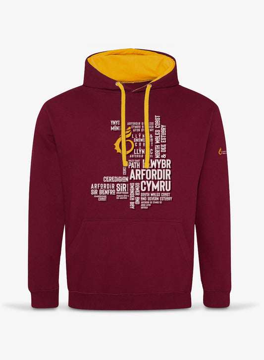 Burgundy Wales Coast Path Places Hoodie