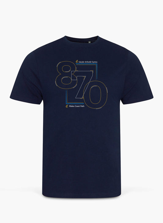 Wales Coast Path 870 design on navy unisex t-shirt