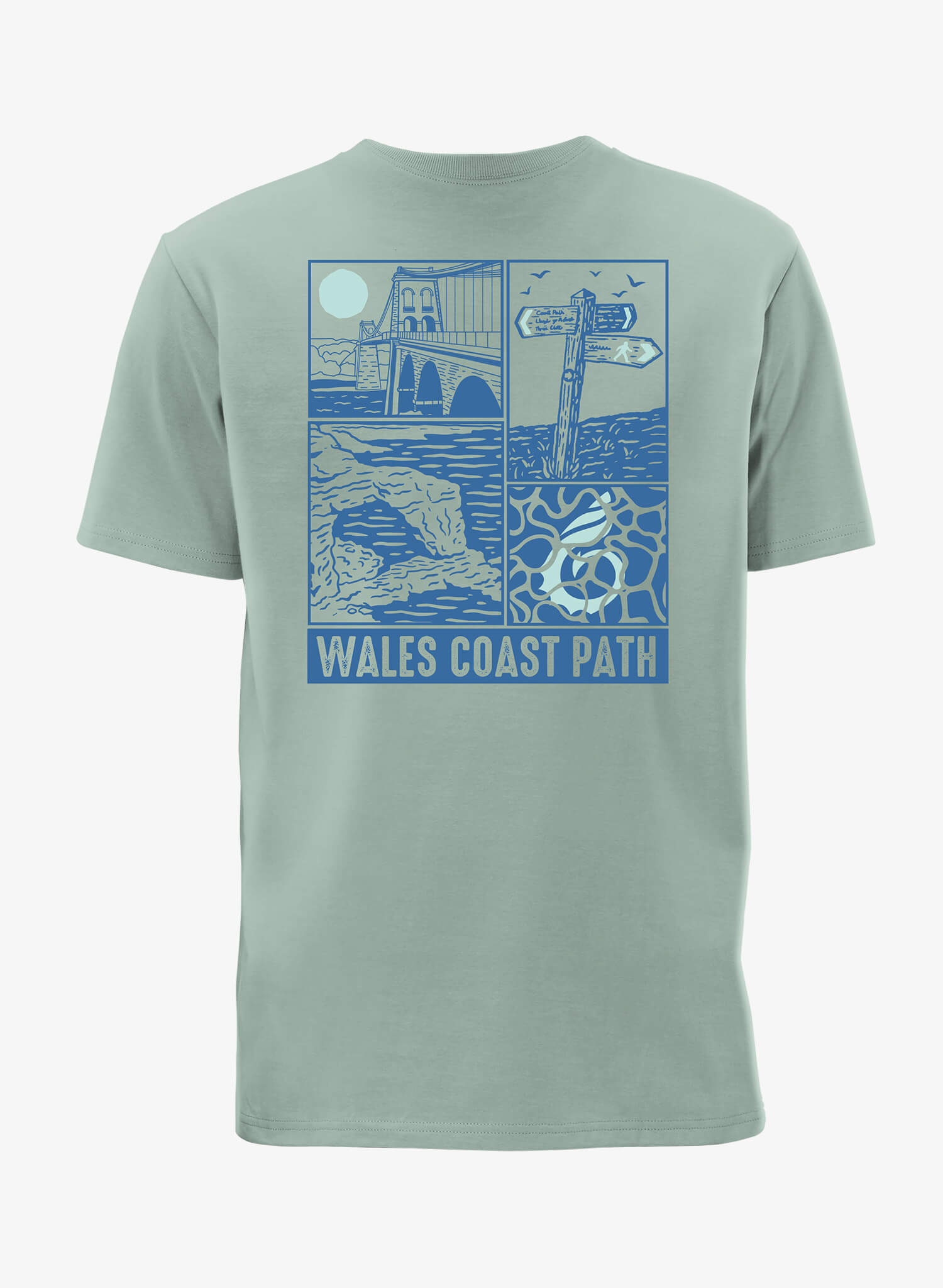 Coastal Scenes T-Shirt - Sage - Back - Wales Coast Path