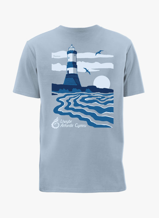 Coastal Scenes T-Shirt - Mineral Blue - Front - Welsh - Wales Coast Path