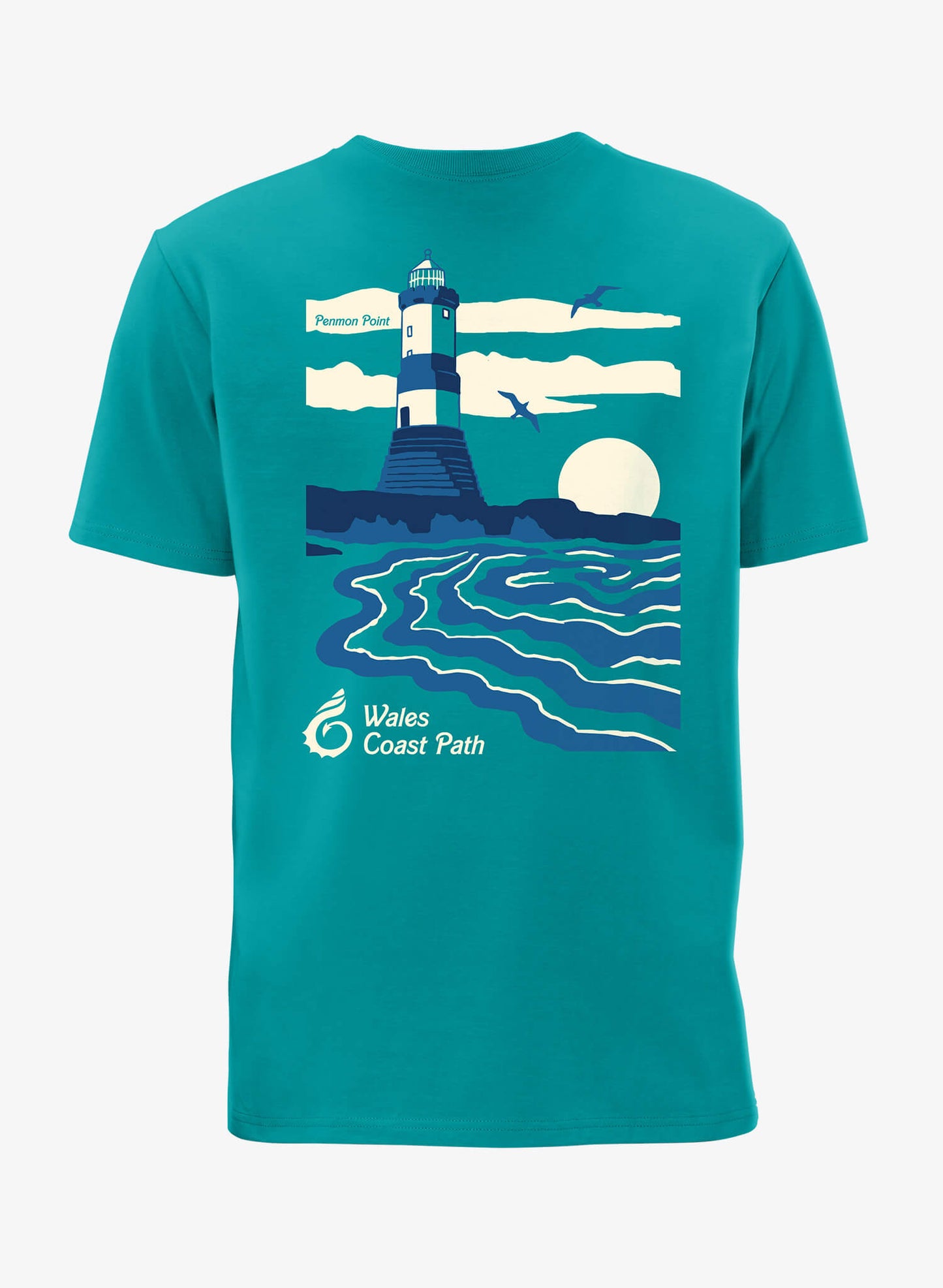 Lighthouse T-Shirt - Teal - Back - Wales Coast Path