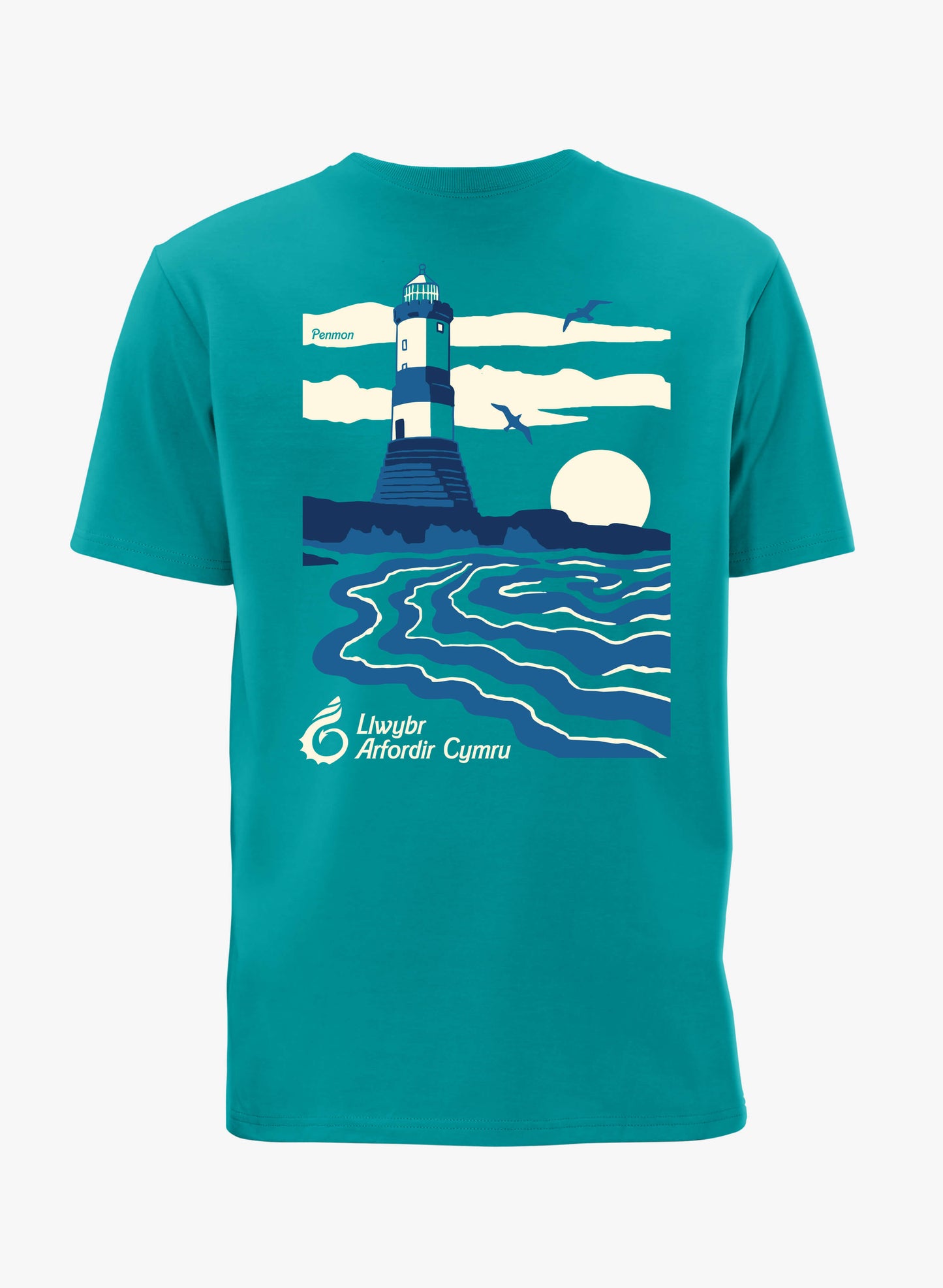 Coastal Scenes T-Shirt - Teal - Front - Welsh - Wales Coast Path