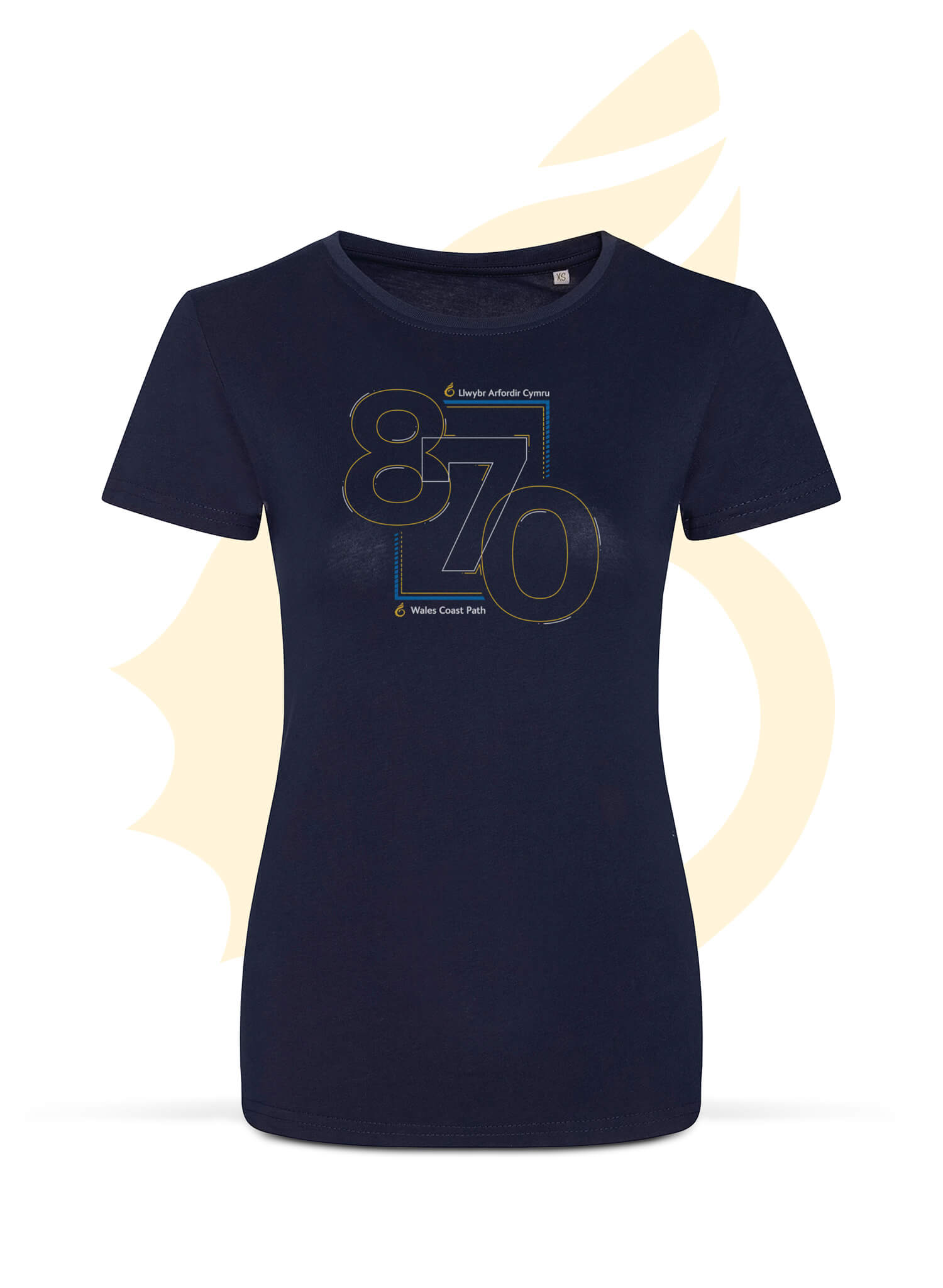 Wales Coast Path 870 design on navy womens fitted t-shirt