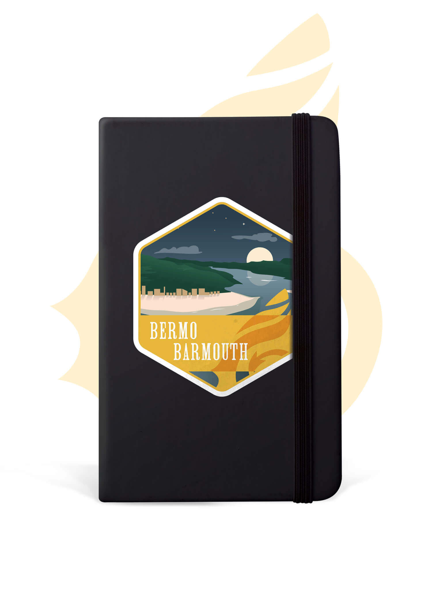 Black Wales Coast Path A5 notebook with Barmouth design.