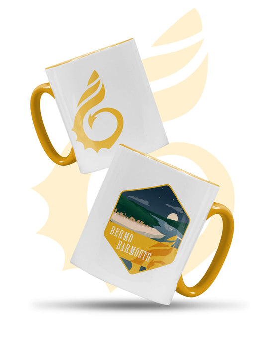 Wales Coast Path Barmouth mug, White with gold inner, rim and handle