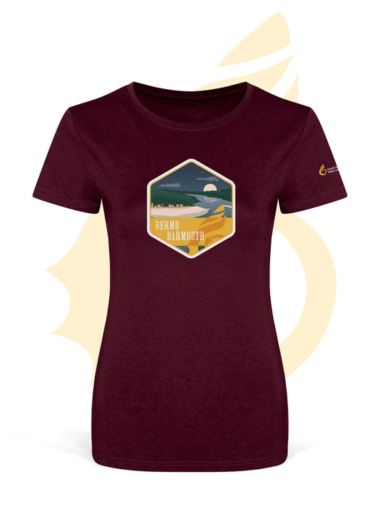 Burgundy Wales Coast Path Barmouth womens fitted t-shirt