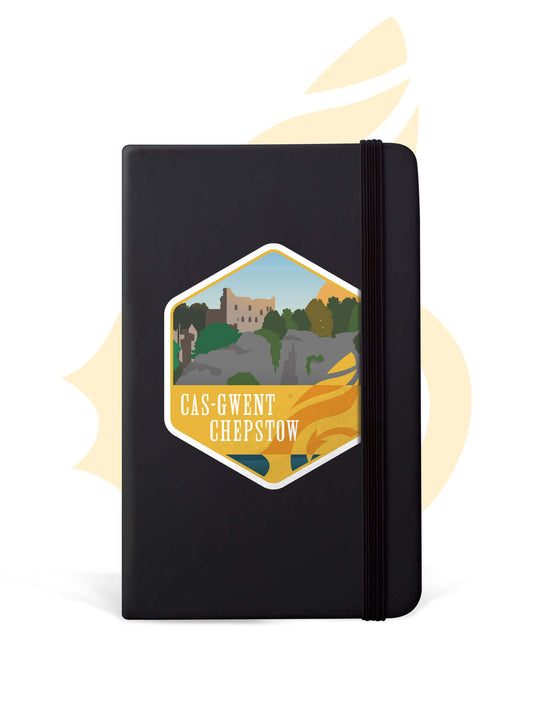 Black A5 notebook with Wales Coast Path Chepstow design.