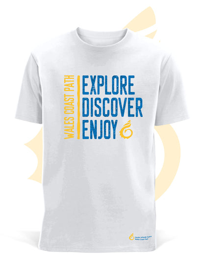 White Explore Discover Enjoy t-shirt