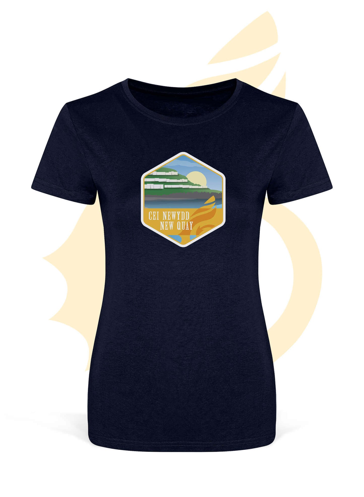 Wales Coast Path womens fitted t-shirt with New Quay design