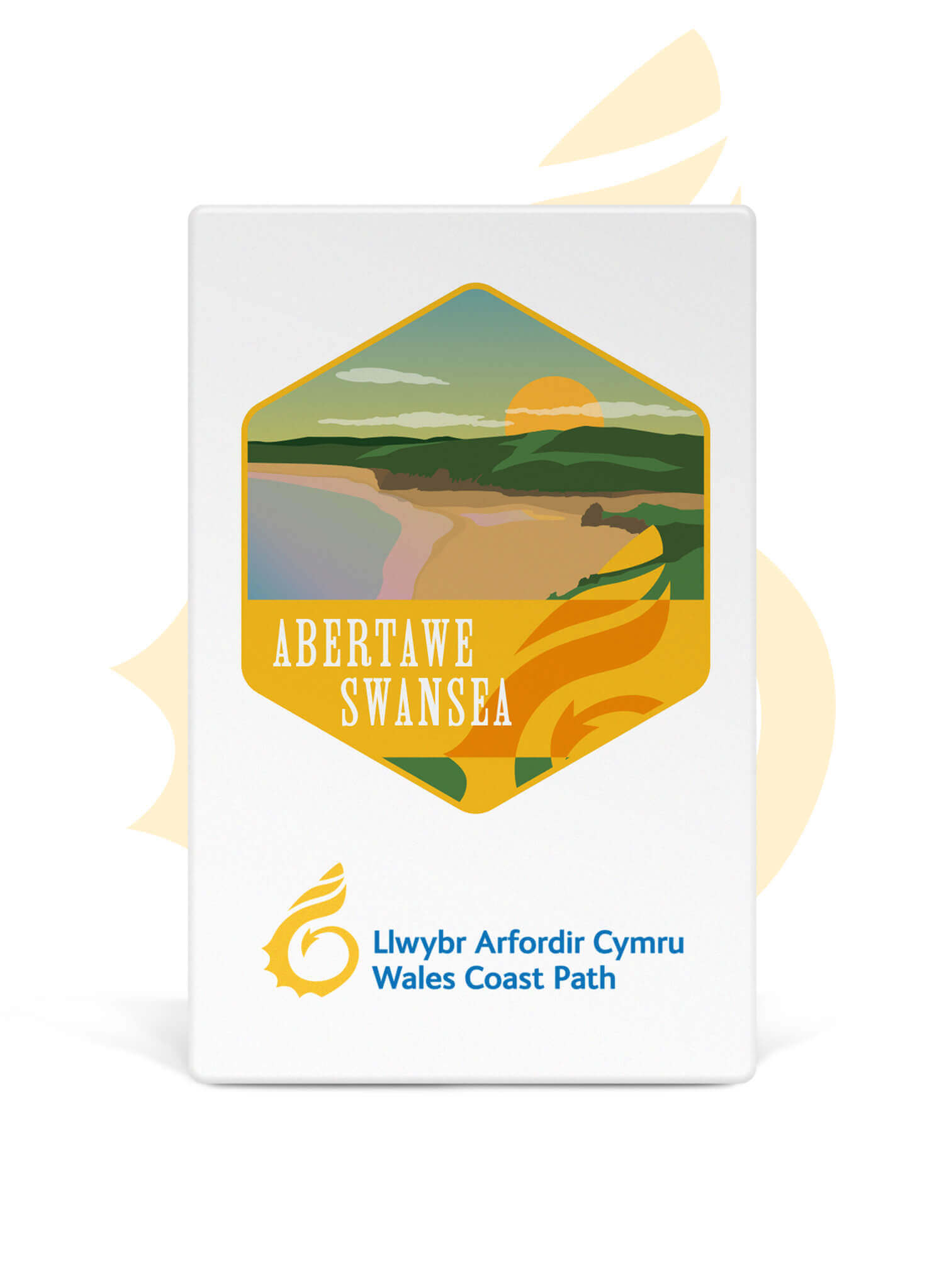 Wales Coast Path ceramic fridge magnet with Swansea design.