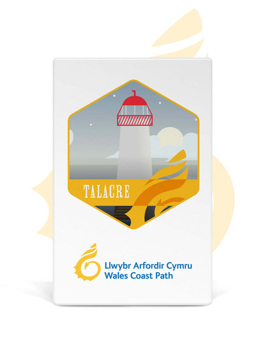 Wales Coast Path ceramic fridge magnet with Talacre design.