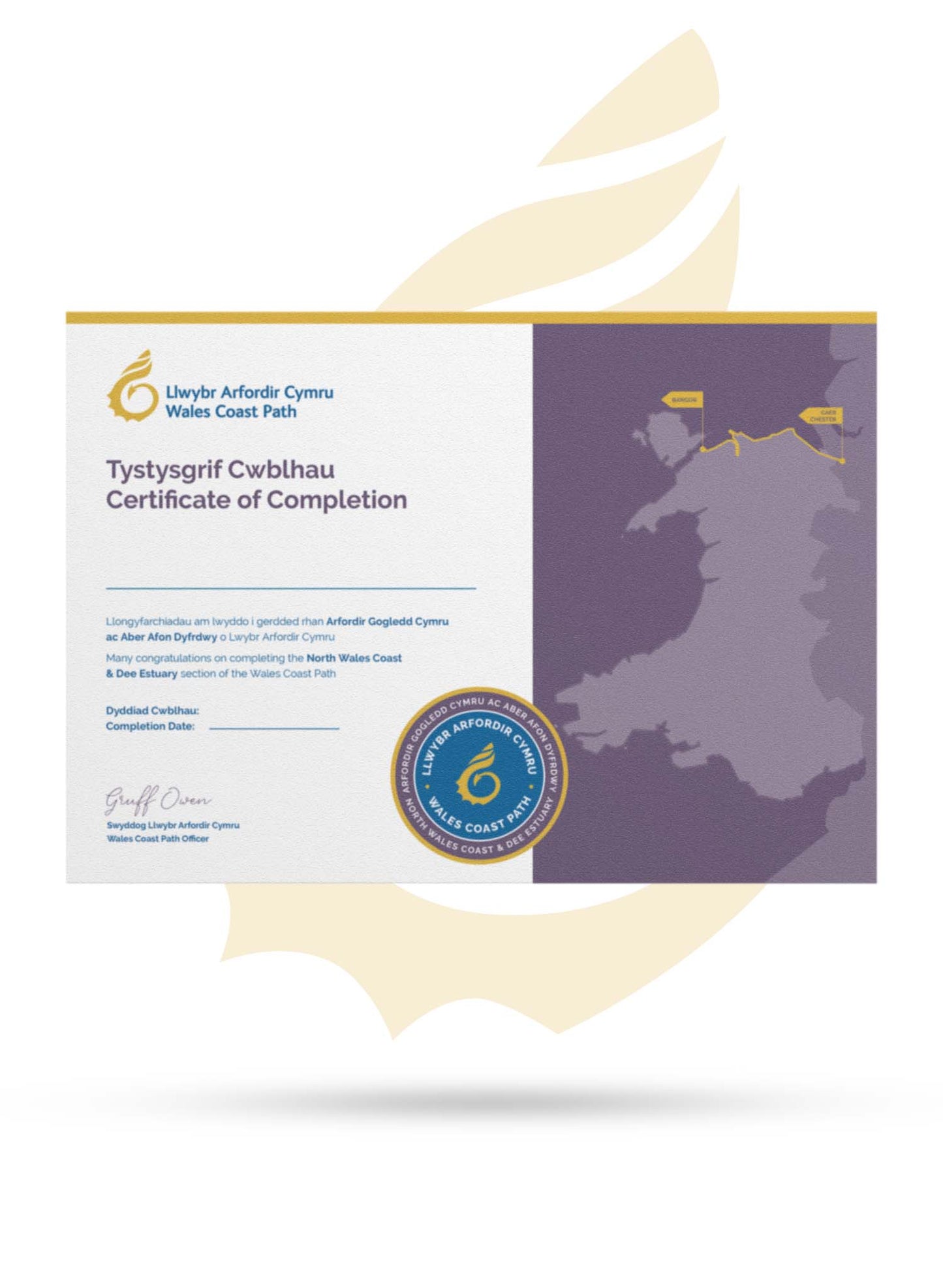 Wales Coast Path North Wales Coast and Dee Estuary Completion Certificate