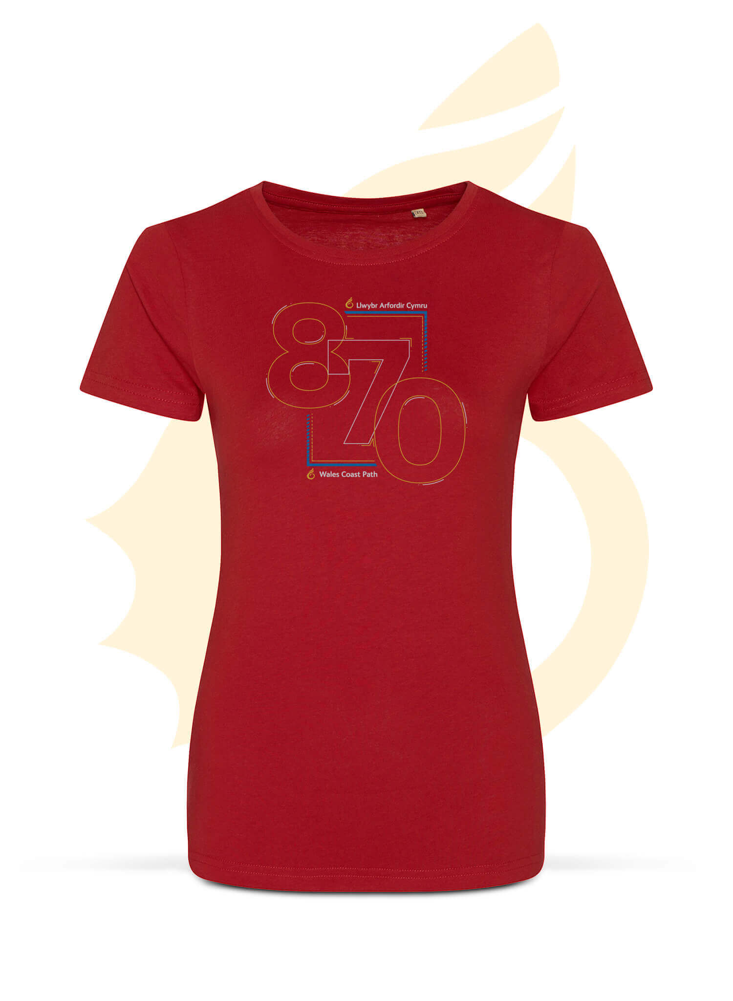 Wales Coast Path 870 design on fire red womens fitted t-shirt
