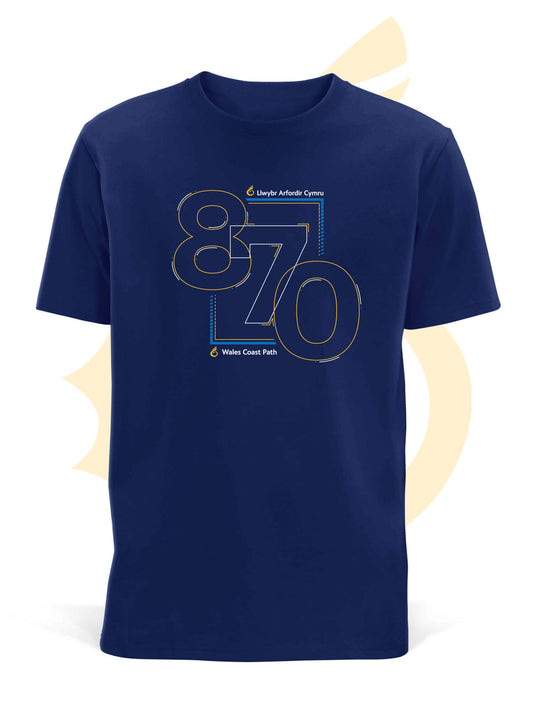 Wales Coast Path 870 design on navy unisex t-shirt