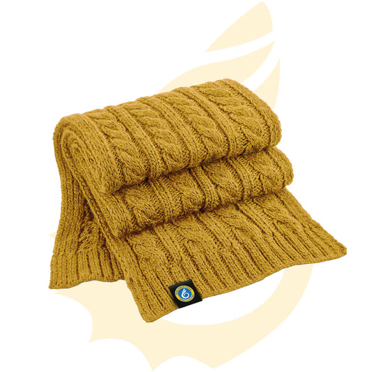 WCP Cable Knit Scarf - Mustard Yellow - Wales Coast Path